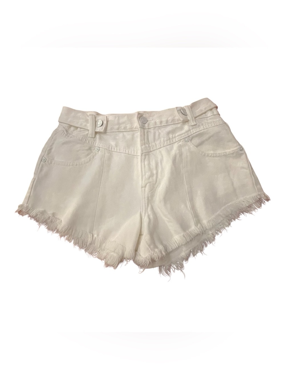 KanCan Cream Frayed Hem High-Rise Jean Shorts